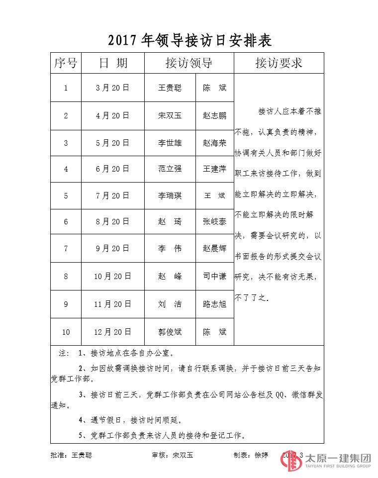 2017年領(lǐng)導(dǎo)接訪日安排表